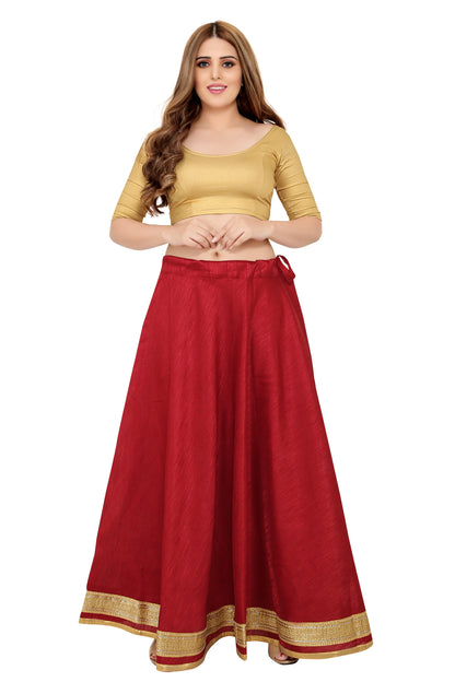 Maroon Raw Silk Lehenga Skirt - Free Size