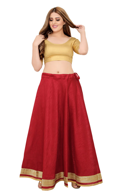 Maroon Raw Silk Lehenga Skirt - Free Size