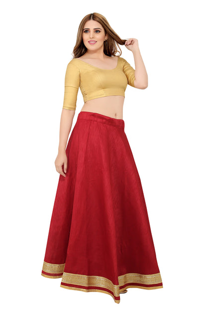 Maroon Raw Silk Lehenga Skirt - Free Size