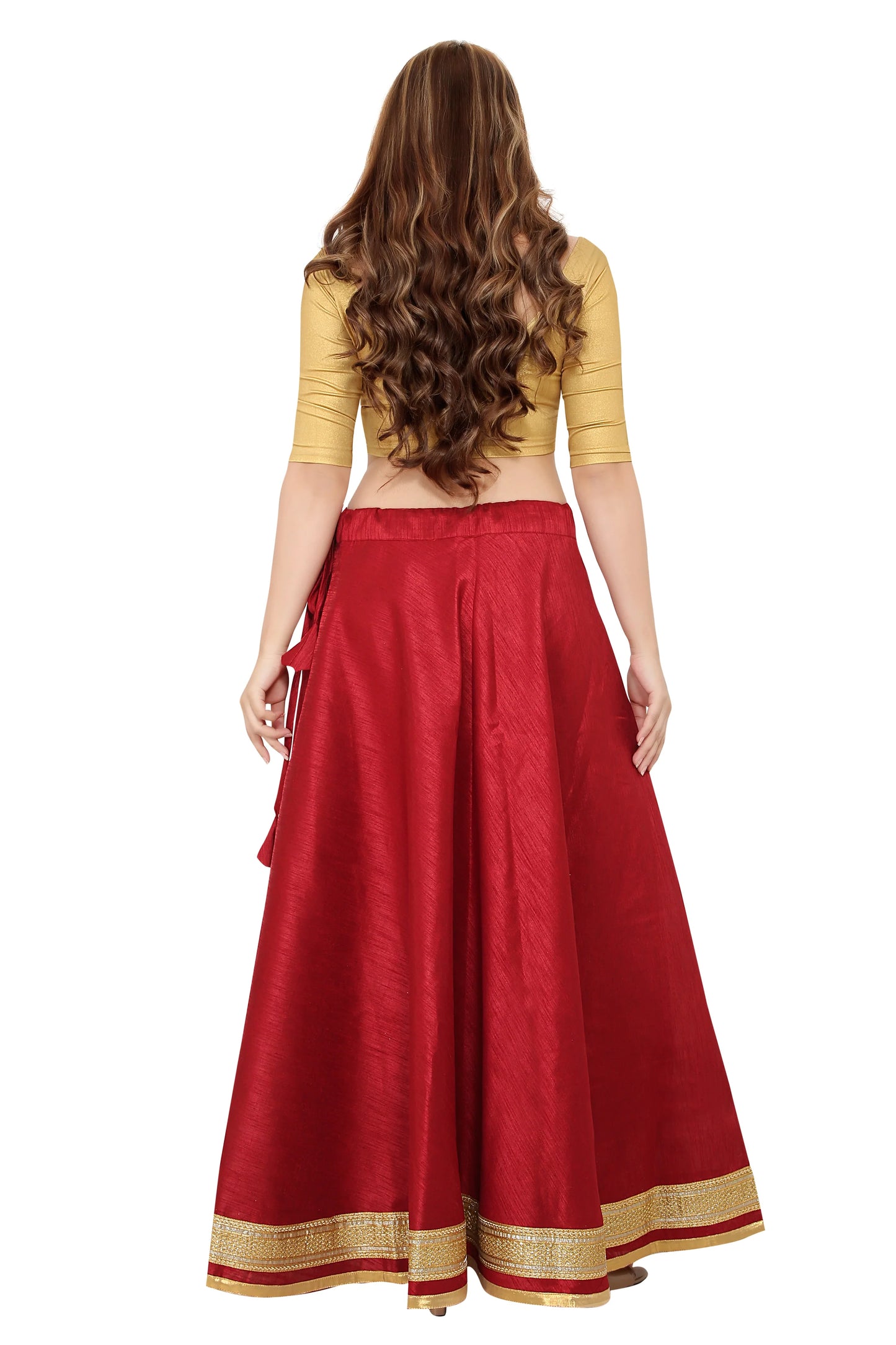 Maroon Raw Silk Lehenga Skirt - Free Size