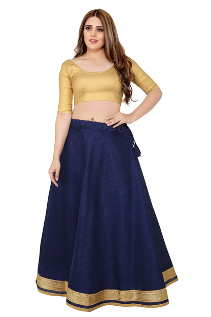 Navy Blue Raw Silk Lehenga Skirt - Free Size