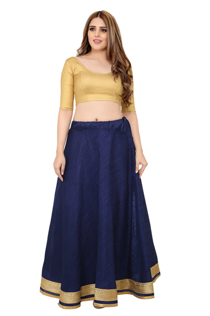 Navy Blue Raw Silk Lehenga Skirt - Free Size
