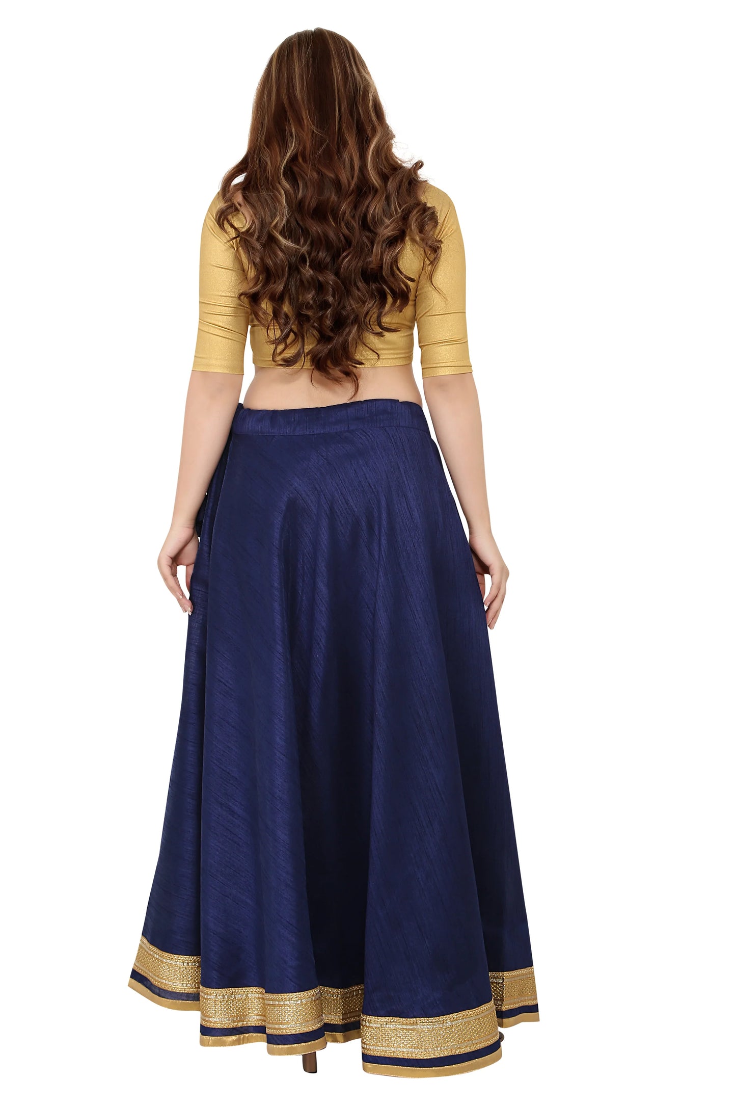 Navy Blue Raw Silk Lehenga Skirt - Free Size