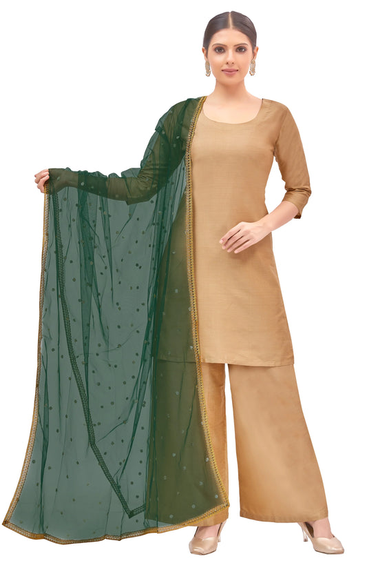 Net Embroidered Dupatta - Bottle Green