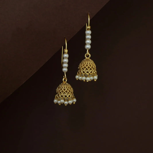 Gold-Toned Pearl Jhumka Drop Earrings