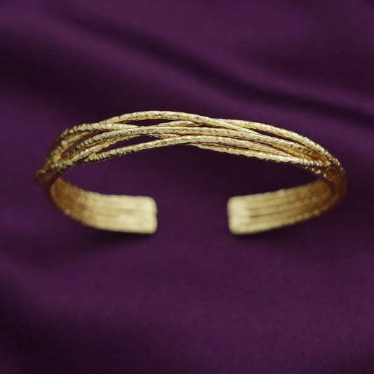 Golden Hammered Penta Layer Open Cuff Bangle