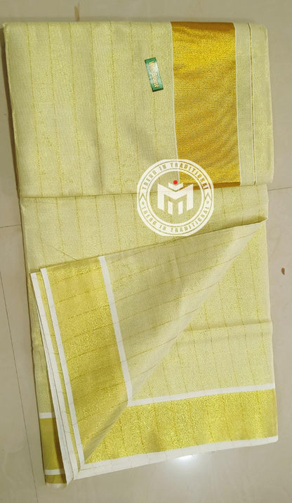 Golden Tissue Saree With Stripes