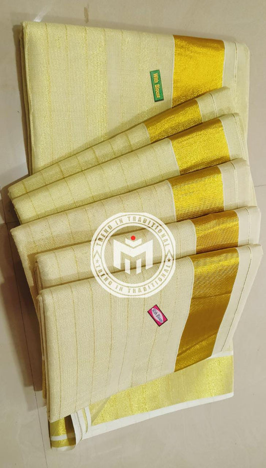 Golden Tissue Saree With Stripes