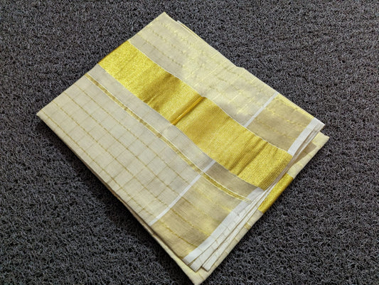 Tissue Onam Saree Check Pattern