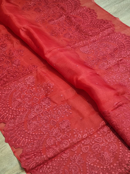 Red Organza Saree