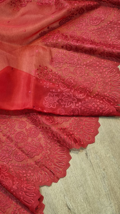 Red Organza Saree