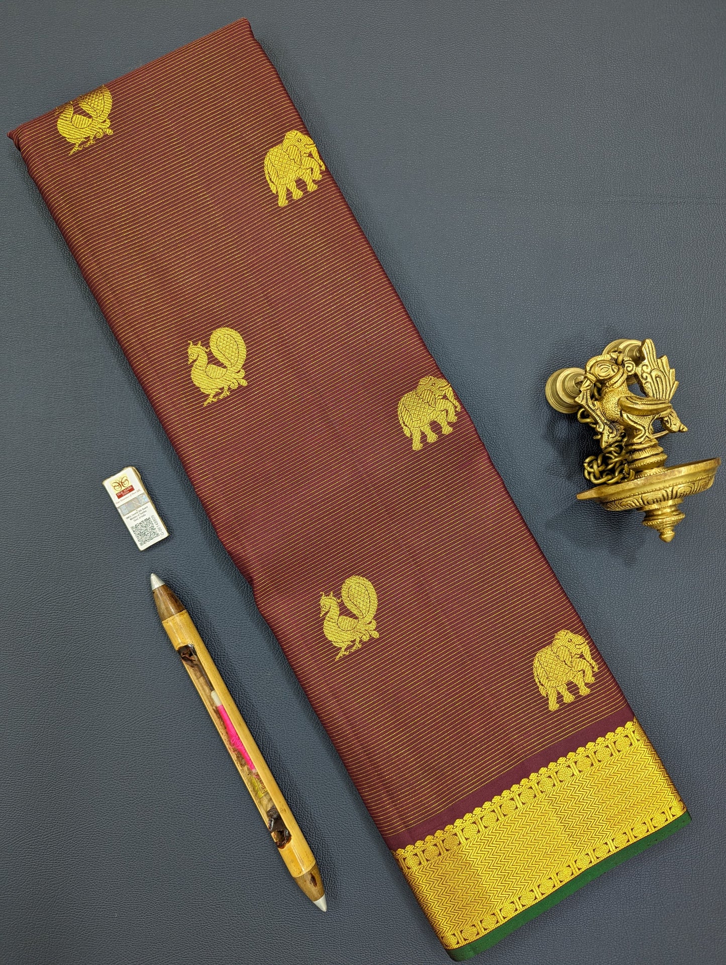 Pure Kanchipuram Silk Saree With Oosi Butta | 1g Gold Zari | Silk Mark Certified