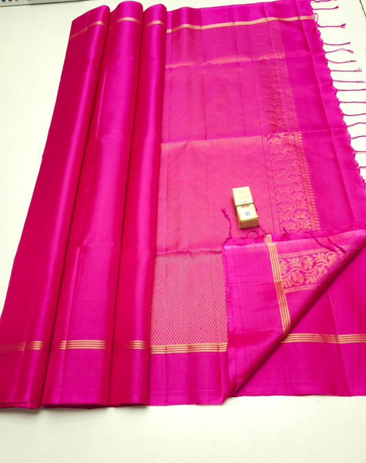 Handloom Pure Soft Silk Saree | Hot Pink | Silk Mark Certified