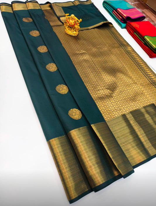 Kanchi Fancy Semi Silk Saree | Dark Green Saree