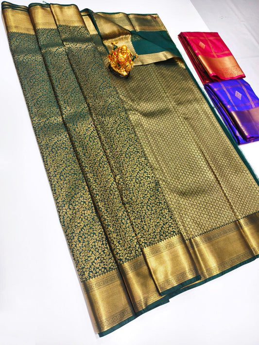 Kanchi Fancy Semi Silk Saree| Bottle Green Saree