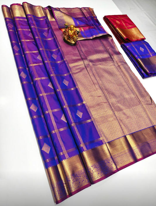 Kanchi Fancy Semi Silk Saree | Purple Saree