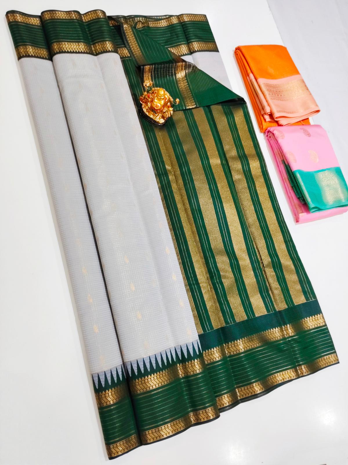Kanchi Fancy Semi Silk Saree | Grey and Green