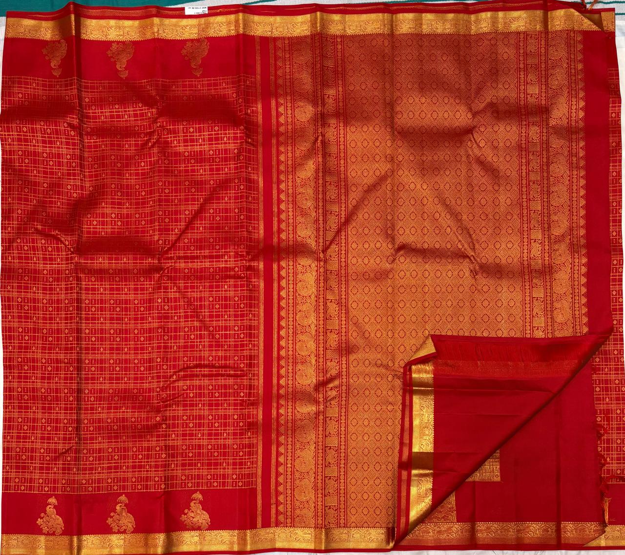 Handloom Kanchipuram Silk Saree – Classic Red with Gold Zari