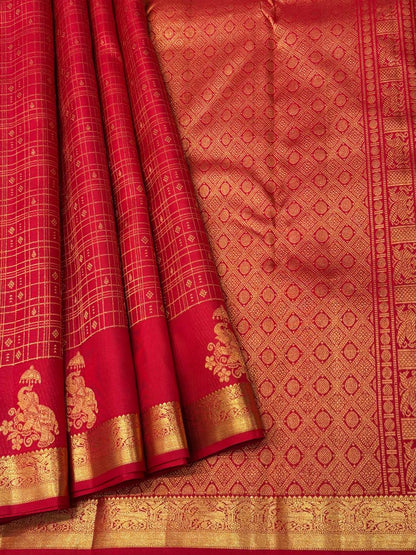 Handloom Kanchipuram Silk Saree – Classic Red with Gold Zari