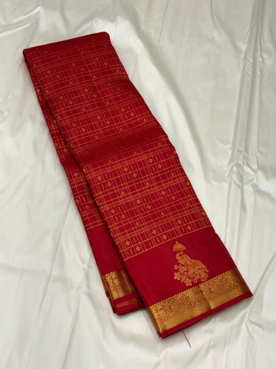 Handloom Kanchipuram Silk Saree – Classic Red with Gold Zari