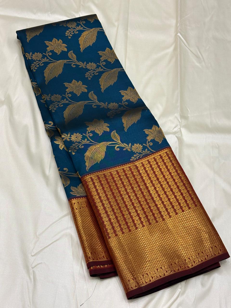 Handloom Kanchipuram Silk Saree – Blue with Rich Gold Zari