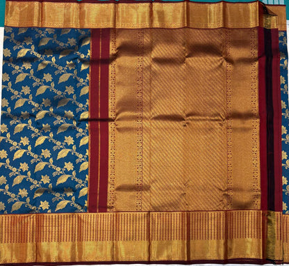 Handloom Kanchipuram Silk Saree – Blue with Rich Gold Zari