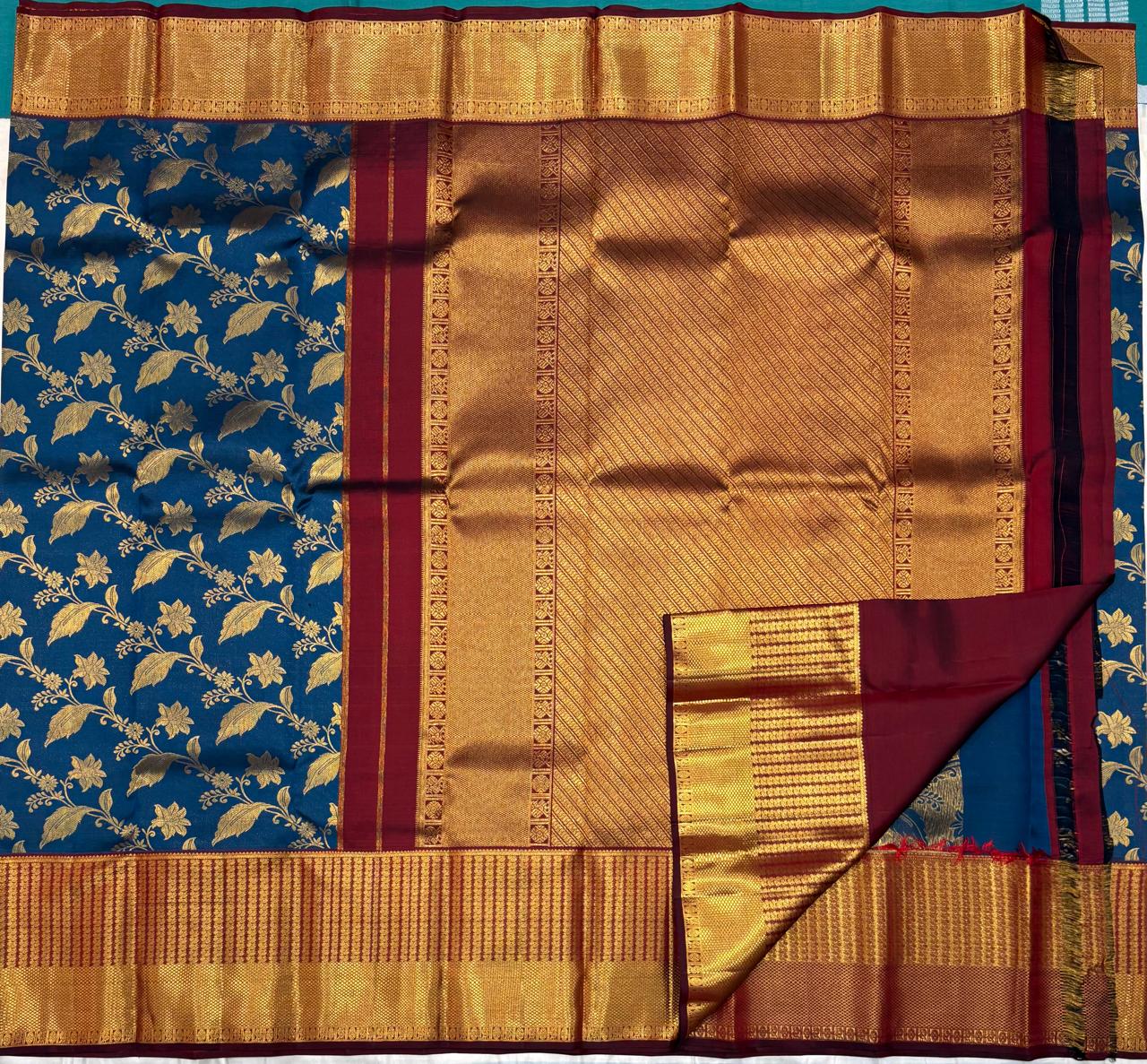 Handloom Kanchipuram Silk Saree – Blue with Rich Gold Zari