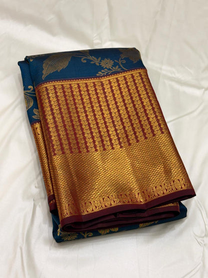 Handloom Kanchipuram Silk Saree – Blue with Rich Gold Zari