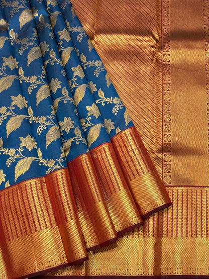Handloom Kanchipuram Silk Saree – Blue with Rich Gold Zari