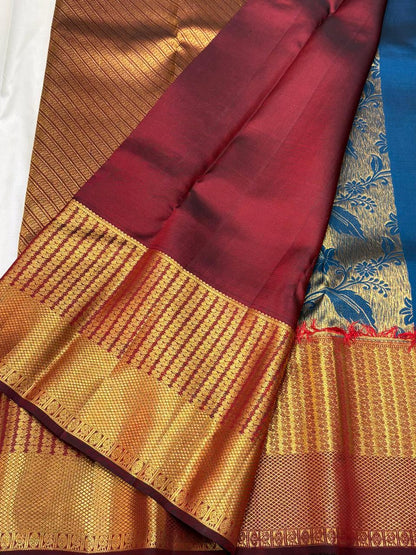 Handloom Kanchipuram Silk Saree – Blue with Rich Gold Zari