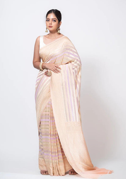 Pastel Pink Rangkat Khaddi Georgette Handloom Banarasi Saree