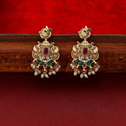 Rice Pearl Statement Necklace Set - Antique Gold Tone with Matching Earrings