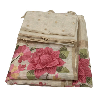 Fancy Kota Saree in Off White with Rich Embroidery Work