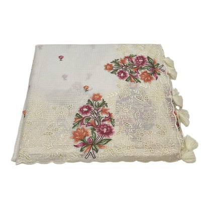 Fancy Kota Saree in Off White with Rich Embroidery and Cut Work