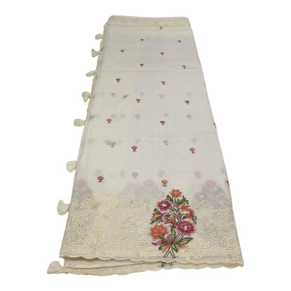 Fancy Kota Saree in Off White with Rich Embroidery and Cut Work