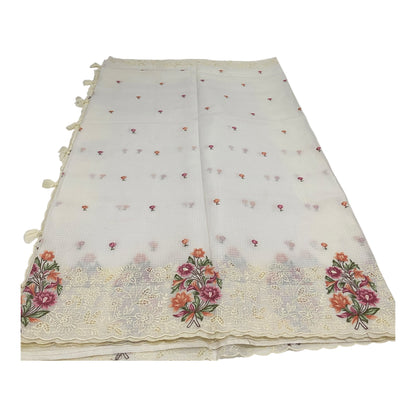 Fancy Kota Saree in Off White with Rich Embroidery and Cut Work