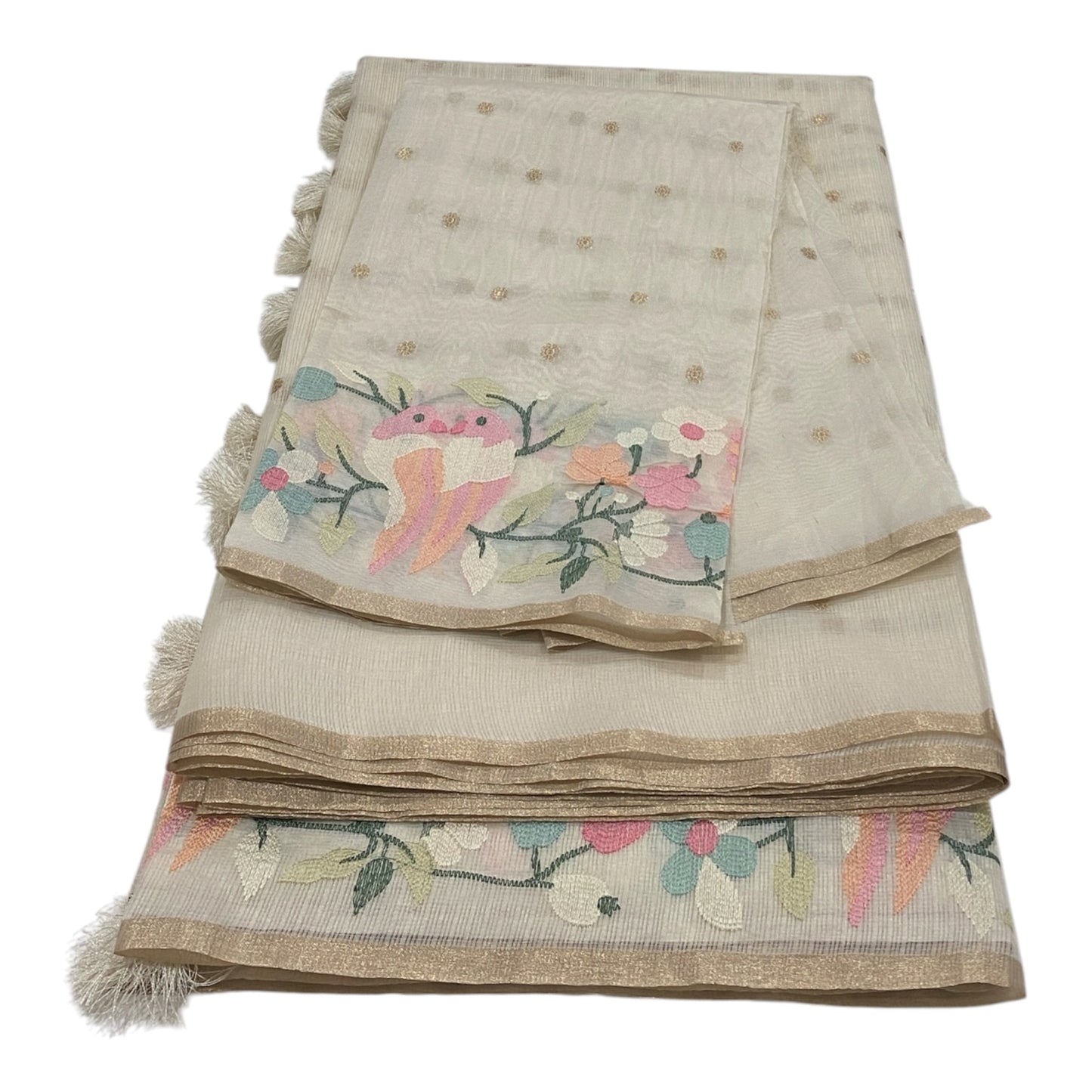 Fancy Kota Saree in Off White with Rich Thread Work and Antique Zari