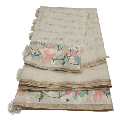Fancy Kota Saree in Off White with Rich Thread Work and Antique Zari