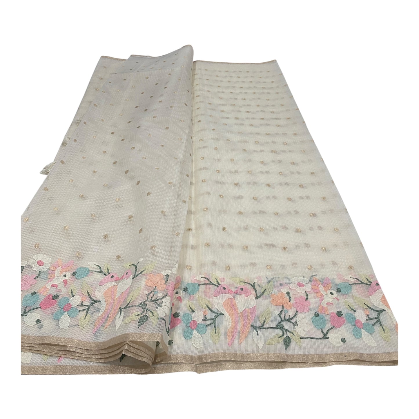 Fancy Kota Saree in Off White with Rich Thread Work and Antique Zari