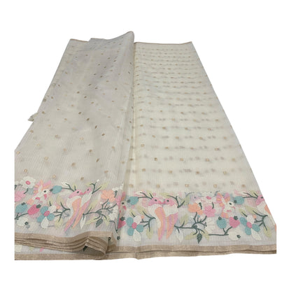 Fancy Kota Saree in Off White with Rich Thread Work and Antique Zari