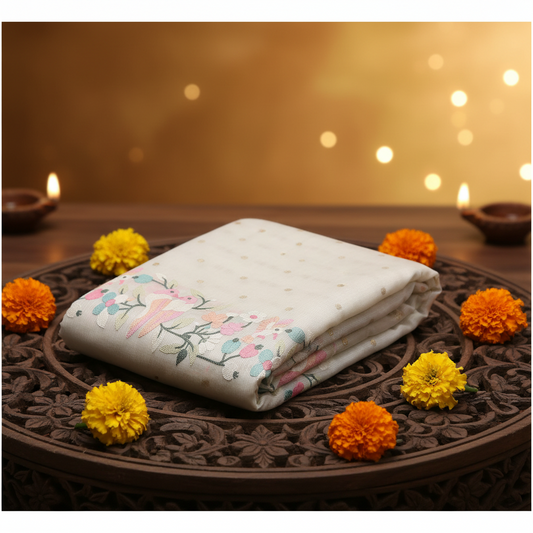 Fancy Kota Saree in Off White with Rich Thread Work and Antique Zari