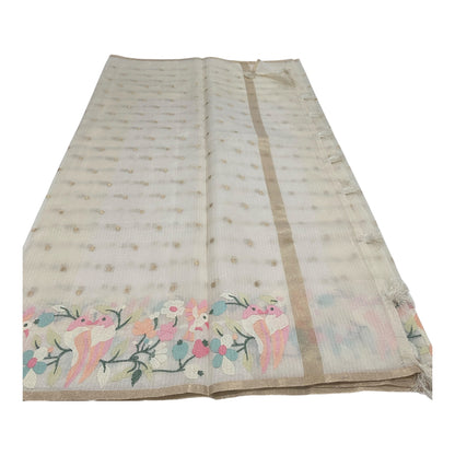 Fancy Kota Saree in Off White with Rich Thread Work and Antique Zari