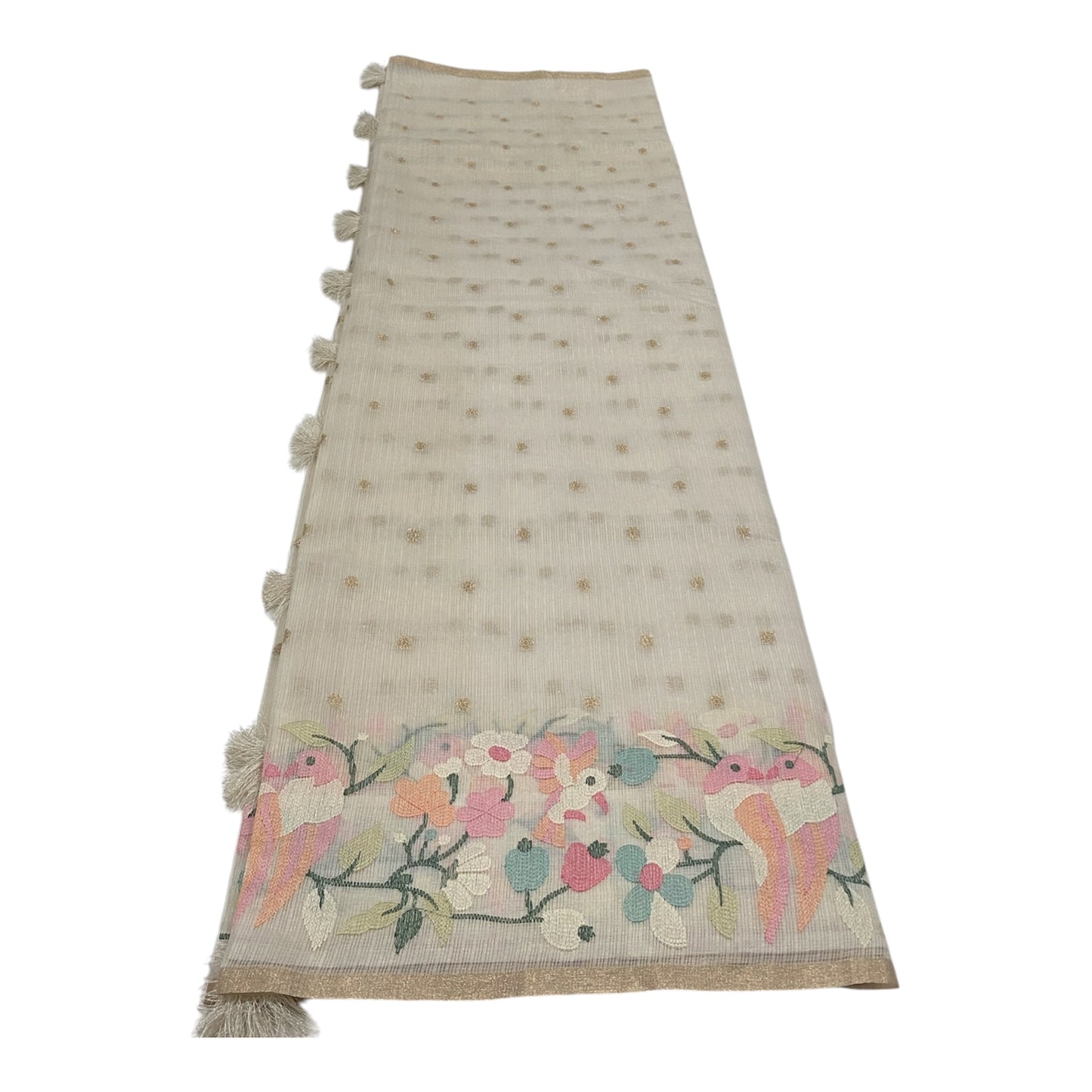 Fancy Kota Saree in Off White with Rich Thread Work and Antique Zari