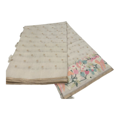 Fancy Kota Saree in Off White with Rich Thread Work and Antique Zari