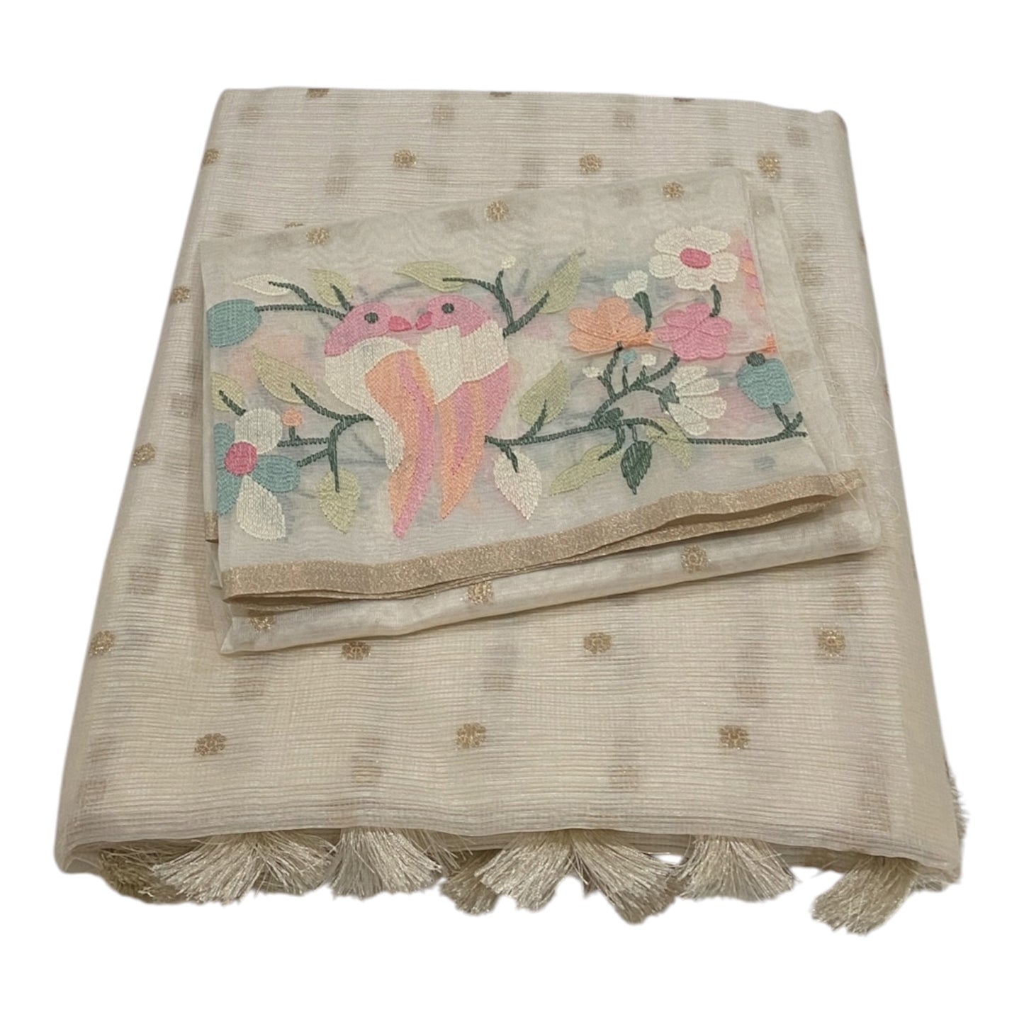Fancy Kota Saree in Off White with Rich Thread Work and Antique Zari