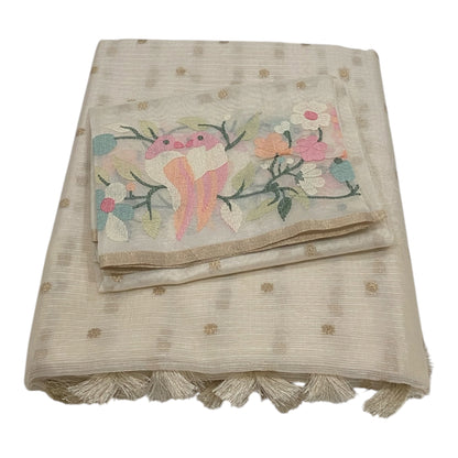 Fancy Kota Saree in Off White with Rich Thread Work and Antique Zari
