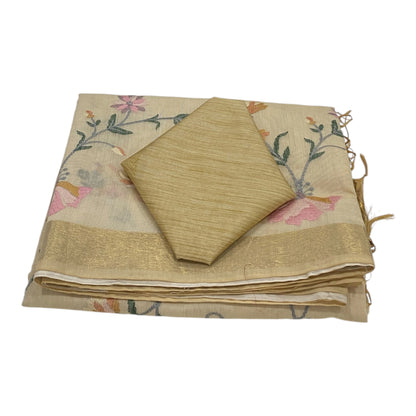 Fancy Chanderi Saree in Off White with All-Over Thread Work