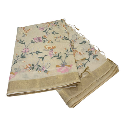 Fancy Chanderi Saree in Off White with All-Over Thread Work