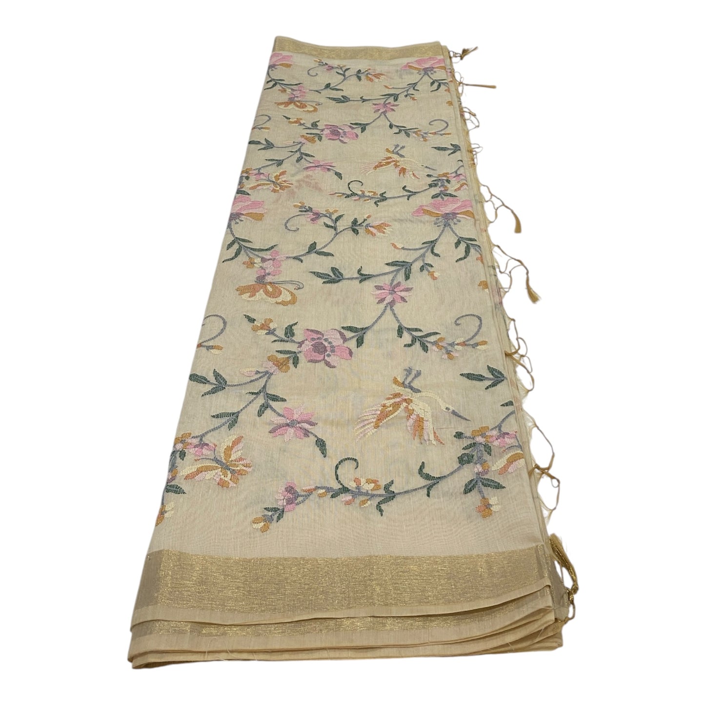 Fancy Chanderi Saree in Off White with All-Over Thread Work