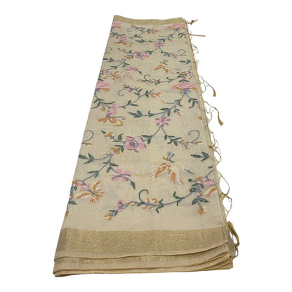 Fancy Chanderi Saree in Off White with All-Over Thread Work